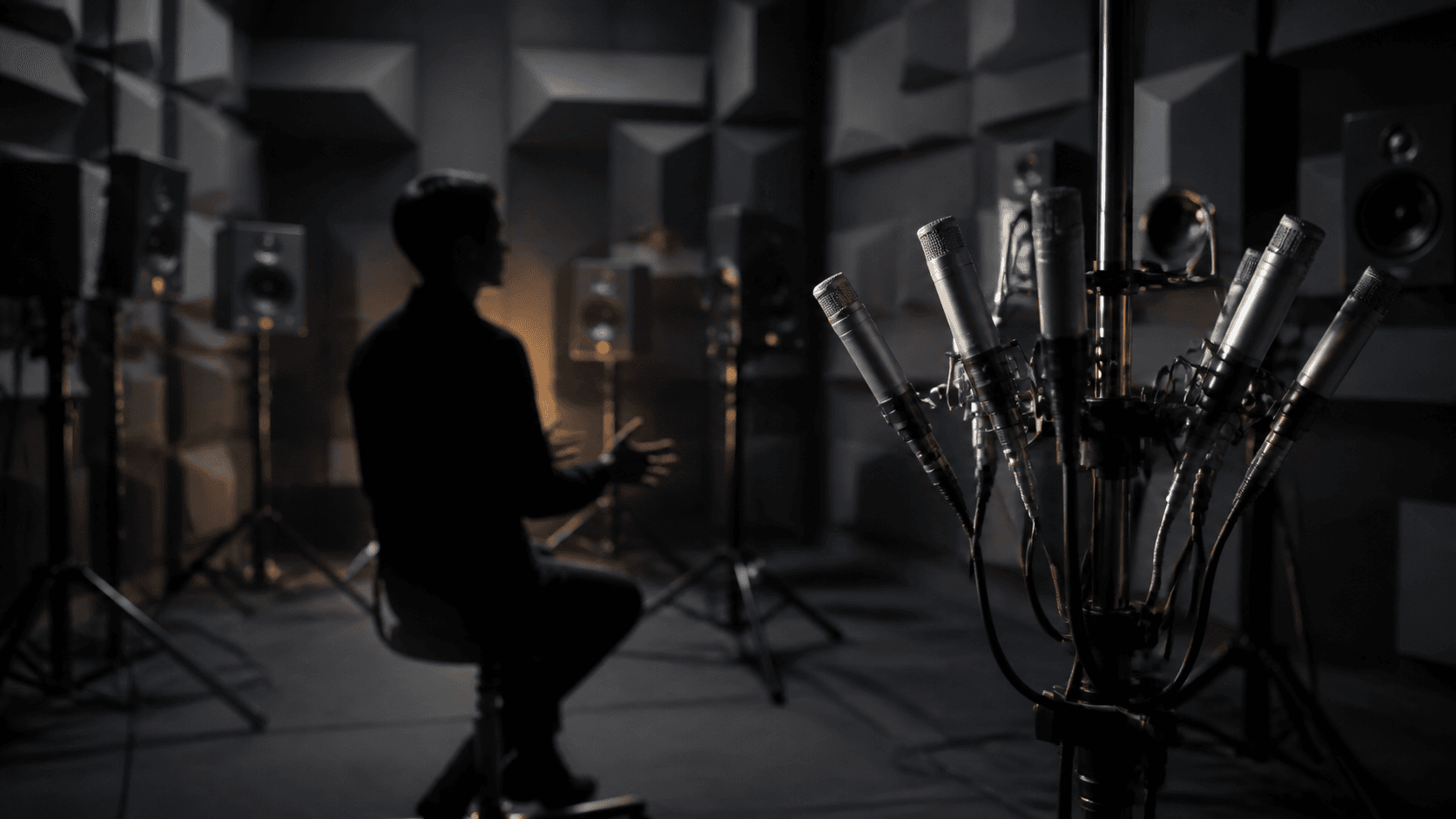 A photorealistic precision microphone array capturing speech inside an acoustic research chamber