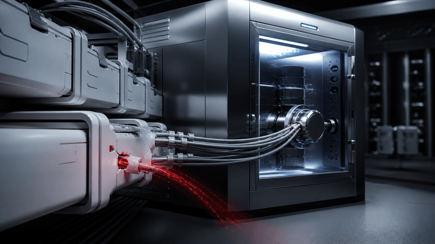A compromised third-party connector leaking data light beside a contained healthcare data vault