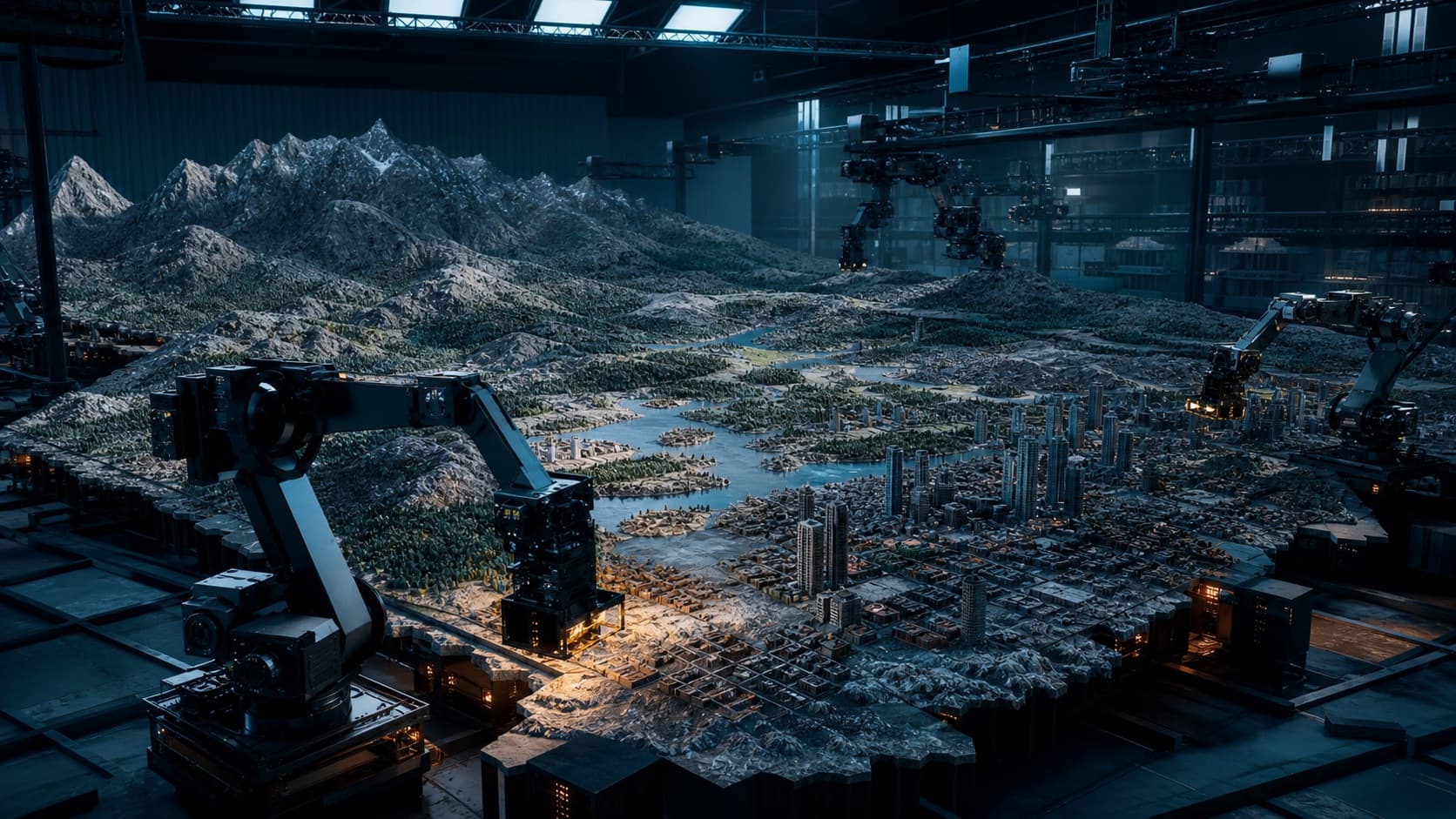 A robotics lab constructing a detailed physical world model from autonomous machine systems