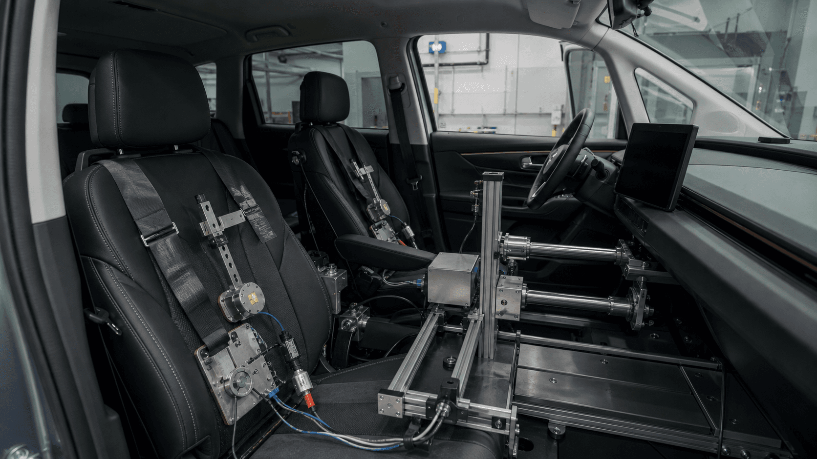 An instrumented autonomous vehicle cabin prepared for controlled safety testing