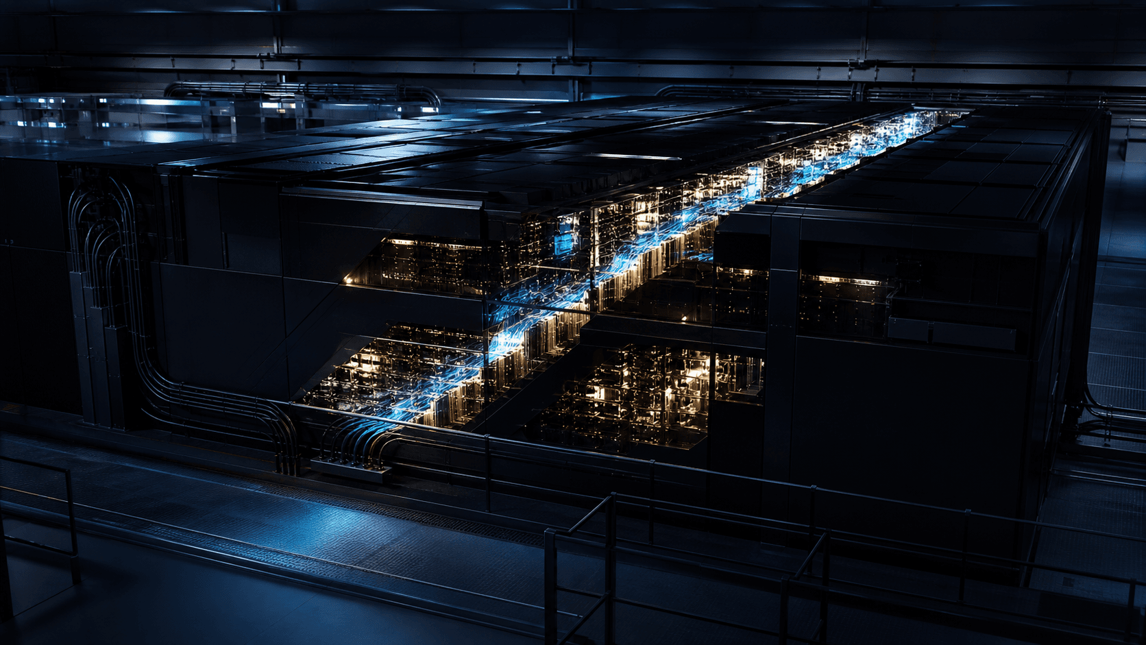 A dark modular computing machine with sparse illuminated internal pathways