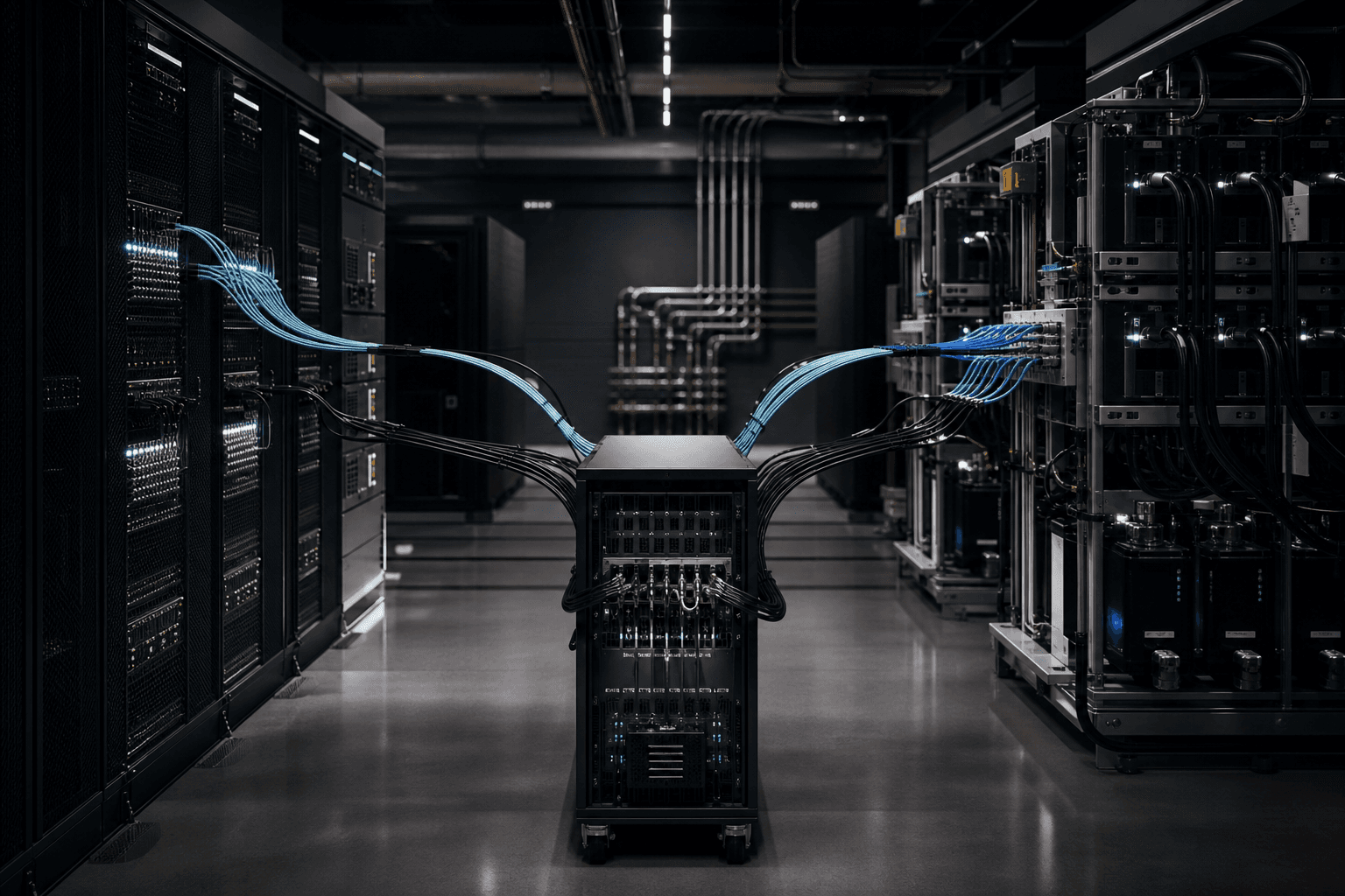 A compute rack splitting one task between a direct path and a larger verification system